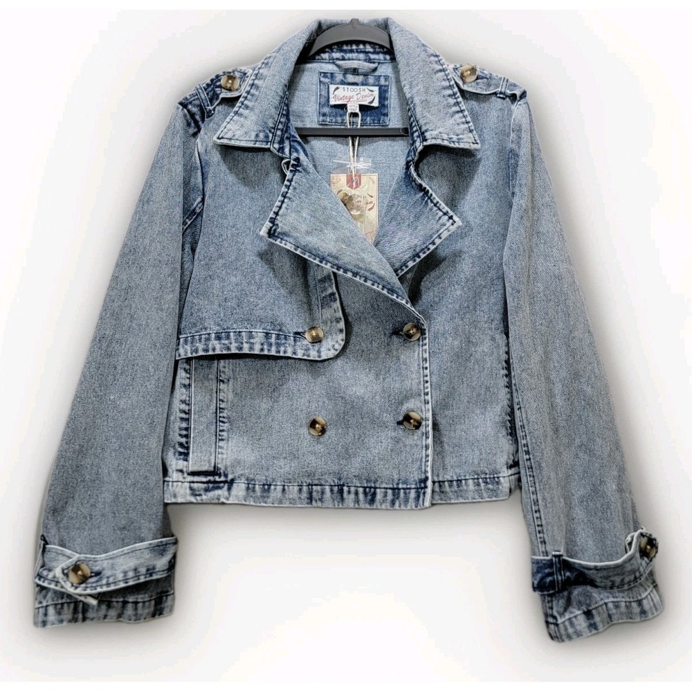 STOOSH Vintage Denim Jacket Cropped Double Breasted XL /TG Steampunk Grunge NEW